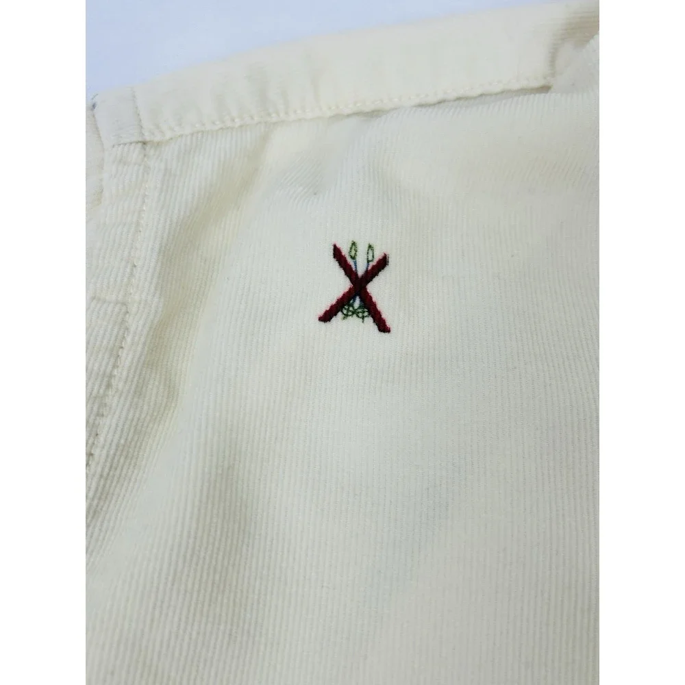 J. Crew Corduroy Shirt Mens Large Ivory Embroidered Ski Print Long Sleeve